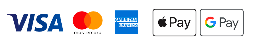 Visa, Mastercard, Amex, Apple Pay, Google Pay